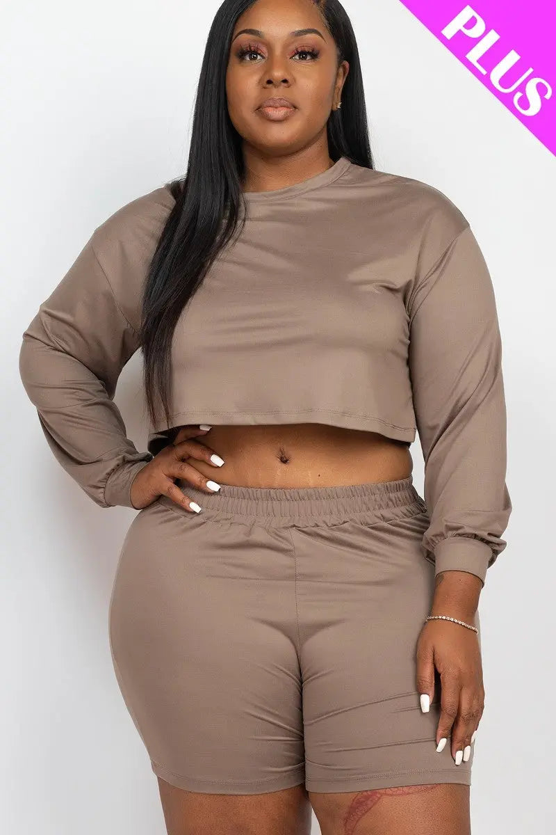 “ Crystal ” Plus Size Cozy Crop Top And Shorts Set - THE BODY FIX