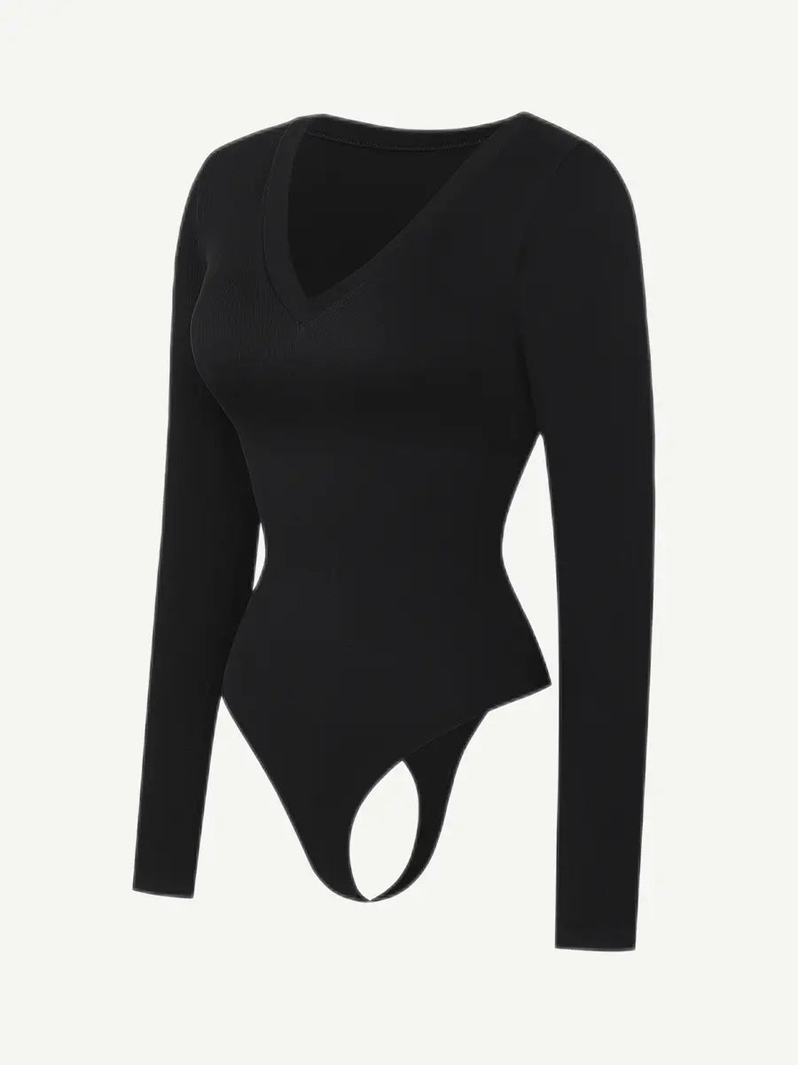 Wholesale Long Sleeved V-neck Waist Shaping Tummy Control Seamless Bodysuit
