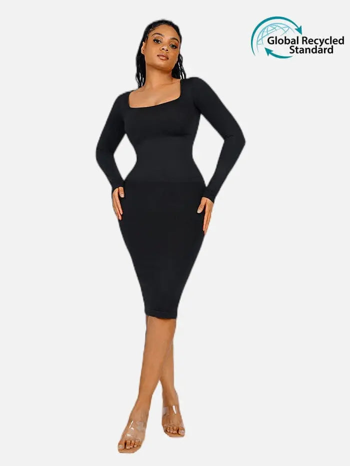 Wholesale Seamless Square Neck Long Sleeve Shaper Dress